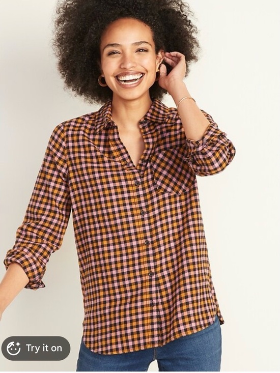 Old Navy Tops - 2 for $20 sale: Old Navy Pink, Orange & Black checkered Button-Down Shirt